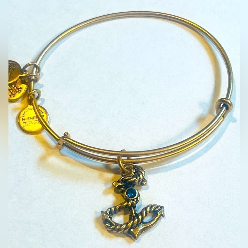 Alex and Ani “Anchor” Expandable Charm Bangle Bracelet with Crystal. Gold Finish